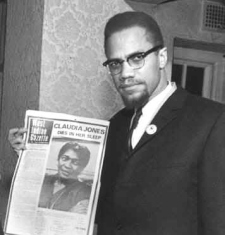 Malcolm X holding West Indian Gazette